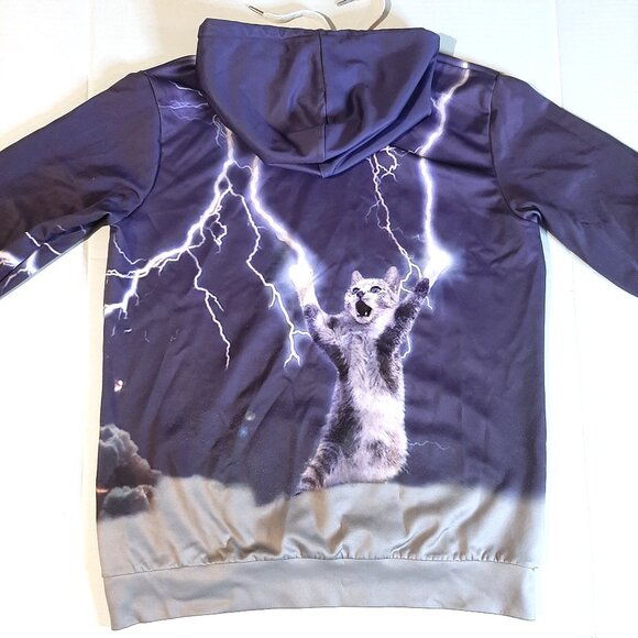 Lightning kitten 3d allover cat print unisex hoodie size L - XL front pocket - Picture 5 of 8